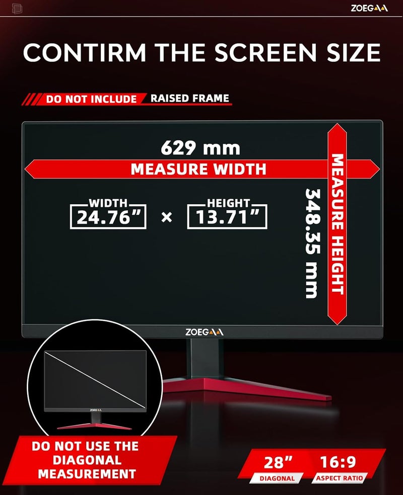 ZOEGAA 28 Inch 16:9 Computer Privacy Screen for Widescreen Monitor, 28 inch Removable Anti Blue Light Glare Eye Protection Shield, Black Blackout Anti Spy Desktop Security Private Filter - Image 3